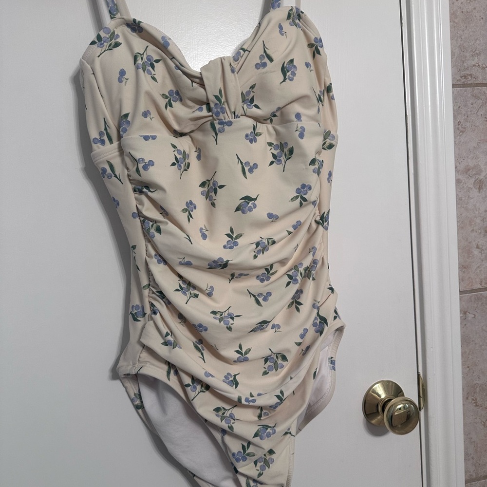 Target Floral One Piece Swimsuit - Cream and Blue